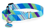 Seaside Stripes Blue Hues Ocean Personalized Martingale Dog Collar