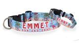 Christmas at the Beach Blue Personalized Dog Collar