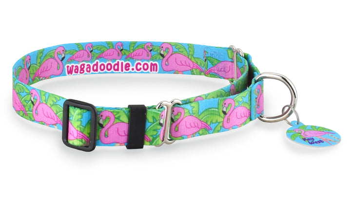 Pink Flamingo with Palm Trees Martingale Dog Collar