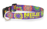 Groovy Flowers on Purple Personalized Dog Collar