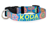 Groovy Flowers on Teal Personalized Dog Collar