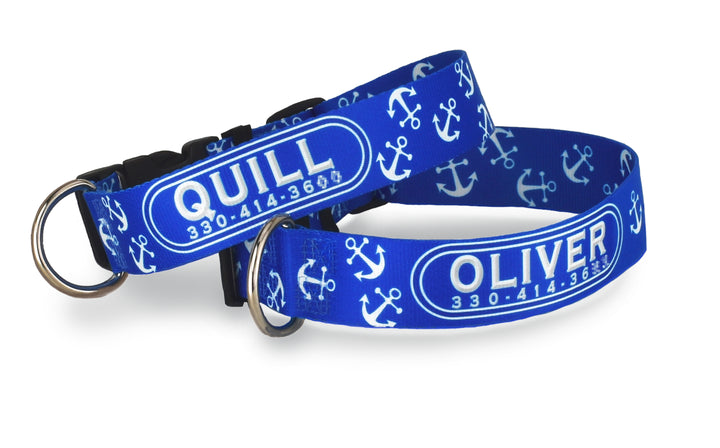Anchors Navy and White Personalized Dog Collar