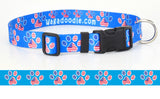 American Flag Paws Print in Blue Personalized Dog Collar