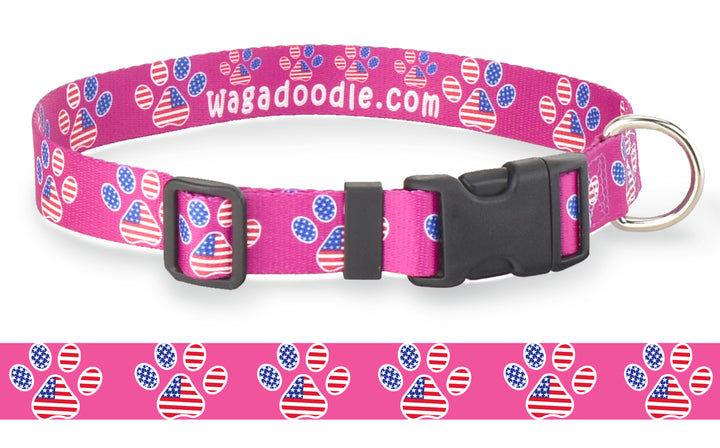 American Flag Paws Print in Pink Personalized Dog Collar
