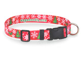 Christmas Trees and Snowflakes Red Personalized Dog Collar
