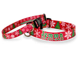 Christmas Trees and Snowflakes Red Personalized Dog Collar