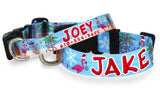 Tropical Christmas Blue Personalized Dog Collar