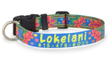 Plumeria Peach on Teal Personalized Dog Collar