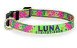 Plumeria Pink on Lime Personalized Dog Collar