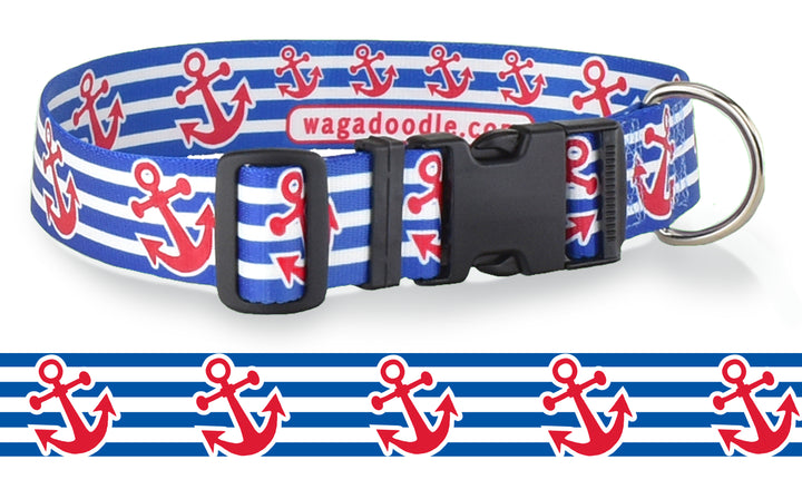 Anchors Red White & Blue Dog Collar