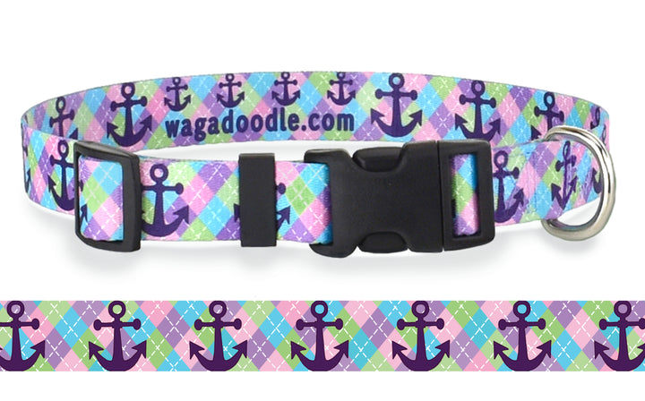 Argyle Anchors Personalized Dog Collar
