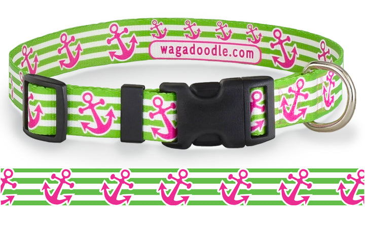 Anchors Lime & Pink Dog Collar