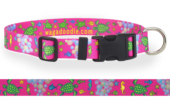Sea Turtles on Pink Personalized Dog Collar