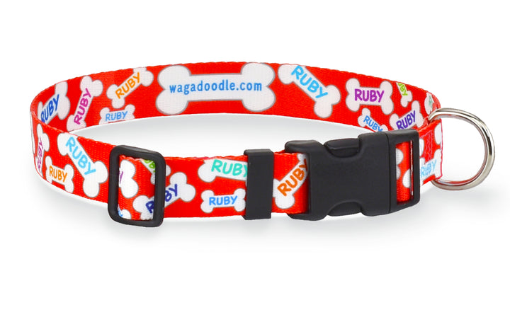Red Signature Bones Personalized Dog Collar