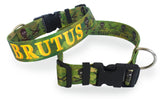 Skull & Crossbones Green Camo Personalized Dog Collar