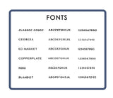 These are the font lettering styles that can be used on the custom personalized Wagadoodle collars for the name of the pet and the phone number to be displayed on the collar.