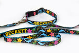 Dolphins and Frangipani Flowers Black Personalized Dog Collar