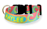 Waves in Seafoam/Coral Personalized Dog Collar
