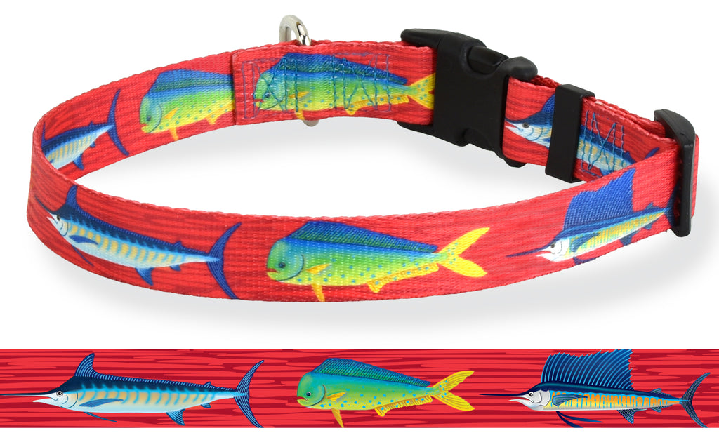 Mahi Marlin and Sailfish Offshore Fishing Dog Collar Red