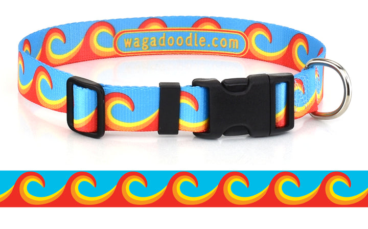Waves Turquoise and Orange Dog Collar