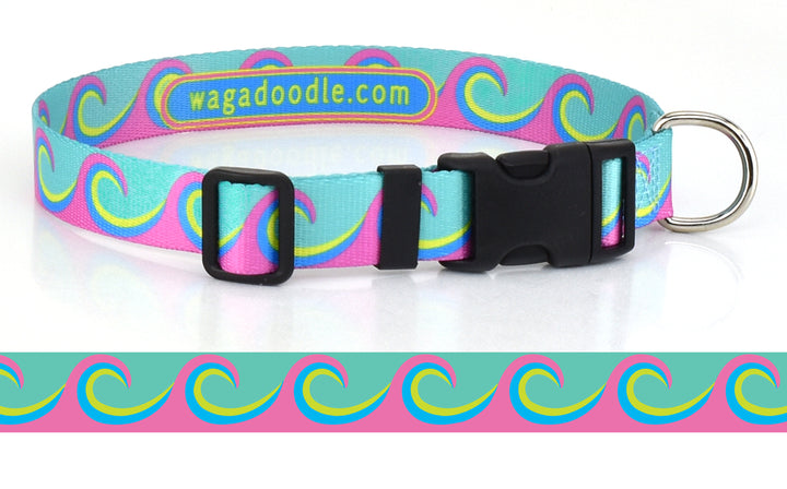 Waves in Pink/Aqua Personalized Dog Collar