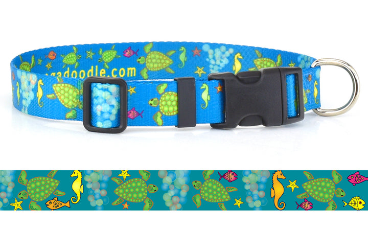 Sea Turtles Teal Personalized Dog Collar