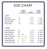 size chart of all dog collars made by Wagadoodle