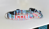 Tropical Christmas Blue Personalized Dog Collar