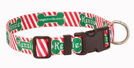 Bones & Stripes Christmas Dog Collar Personalized