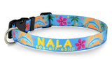 Dolphins and Frangipani Flowers Blue Personalized Dog Collar