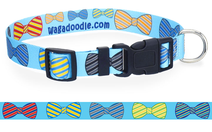 Bow Ties on Blue Personalized Dog Collar