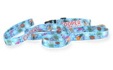 Tropical Christmas Blue Personalized Dog Collar
