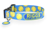 Tennis Balls Blue Personalized Dog Collar