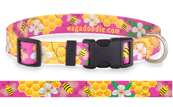 Honey Bees Pink Personalized Dog Collar
