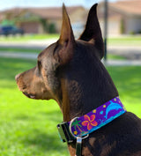 Dolphins and Frangipani Flowers Purple Personalized Dog Collar