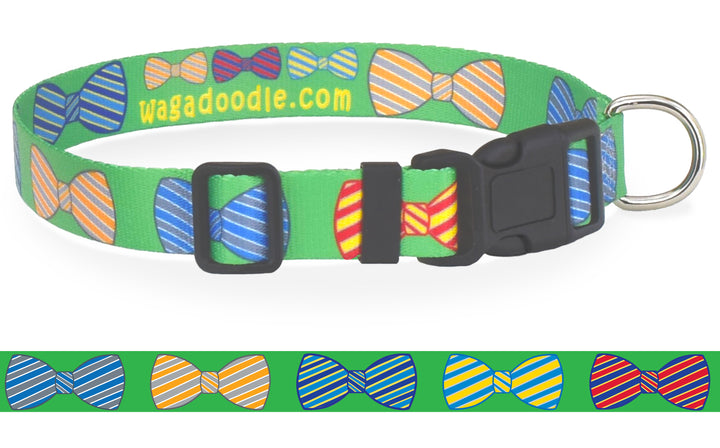 Bow Ties on Lime Personalized Dog Collar
