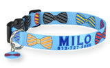 Bow Ties on Blue Personalized Dog Collar