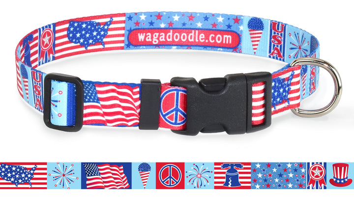 Red, White & Blue Picnic Personalized Dog Collar