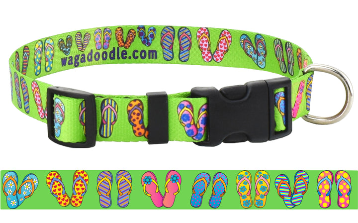 Beach Flip Flops Lime Personalized Dog Collar