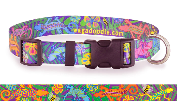 Geckos on Purple Personalized Dog Collar