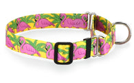 Pink Flamingo on Yellow Martingale Dog Collar