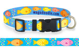 Scrummy Fish Turquoise Personalized Dog Collar