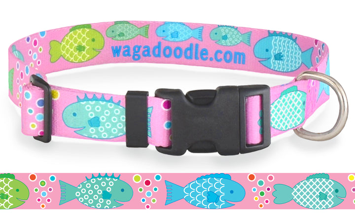 Scrummy Fish Pink Personalized Dog Collar