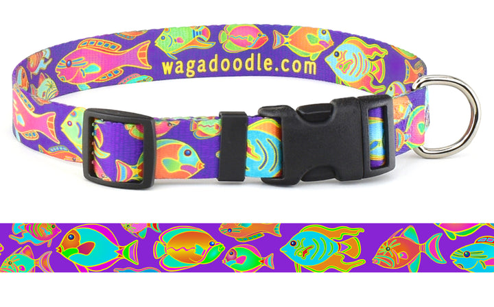 Tropical Reef Fish Purple Personalized Dog Collar