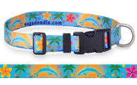 Dolphins, Flowers and Palm Tree Key West Dog Collar on Turquoise