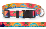 Dolphins Palm Trees &  Sailboats Orange Personalized Dog Collar