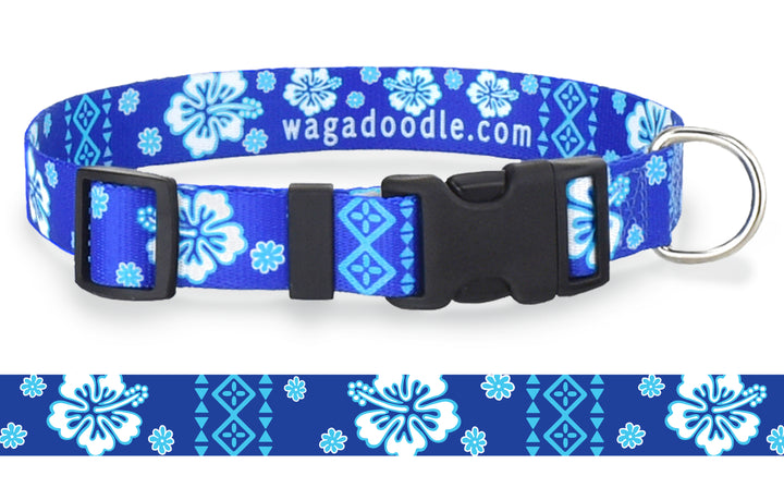 Tribal Hawaiian Print Dog Collar Blue