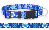 Tribal Hawaiian Print on Blue Personalized Dog Collar