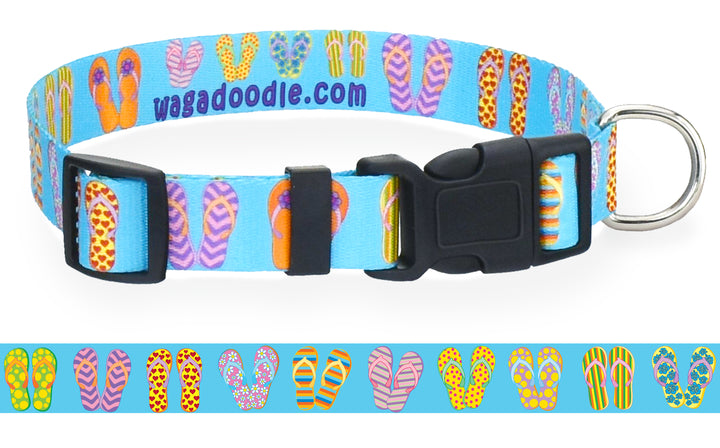 Beach Flip Flops Blue Personalized Dog Collar