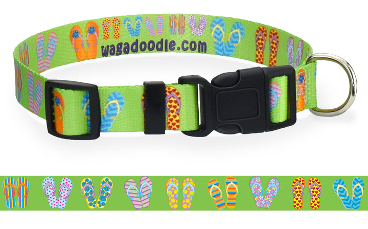 Beach Flip Flops Lime Personalized Dog Collar
